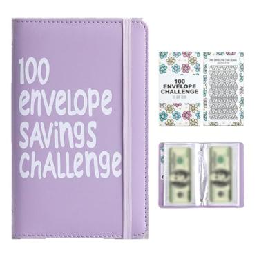 Imagem de QZAVIRE 100 Dias Desafio de Economia de Dinheiro Envelope Livro de Armazenamento de Moedas, Fácil e Divertido Planejador Financeiro com Rastreador, Organizador de Dinheiro Portátil para Planejamento
