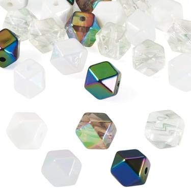 Imagem de 20 peças de contas de polígono acrílico para fabricação de joias contas espaçadoras de polígono geométrico iridescente para pulseira faça você mesmo, colar, brincos, chaveiro, 16 x 19 x 19 mm