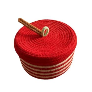 Imagem de Ｂｅｓｇａ Cesto Redondo para Armazenamento com Tampa, Vazio, para Decoração de Casa, Organizador de Cordas, para Quarto Infantil, Quarto, Etc, Maçã, Tamanho real