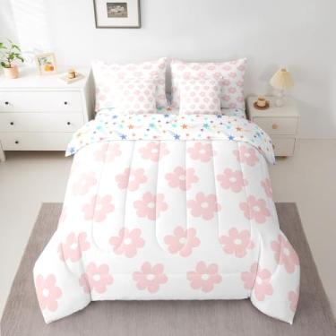 Imagem de Feelyou Conjunto de edredom floral rosa com lençol de 7 peças, para decoração de quarto de princesa e meninas, com estampa floral fofa em uma bolsa, conjunto de cama de flores