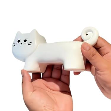 Imagem de 1 suporte criativo engraçado para escova de dentes em forma de gato, base organizadora de bancada de cerâmica para banheiro - Armazenamento com economia de espaço para escovas de dentes e pasta de