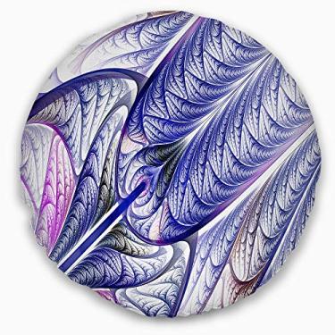 Imagem de Design azul sobre branco fractal vitral abstrato sala de estar redonda, sofá, almofada de alta qualidade + capa de almofada impressa em ambos os lados 40 cm