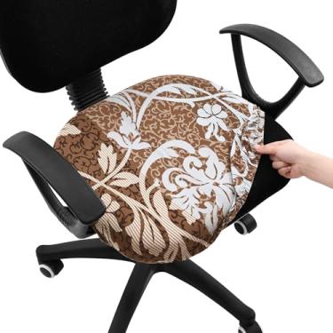 Imagem de Smiry Capas de assento de cadeira de computador de escritório impressas, ajuste elástico, capa de cadeira giratória universal lavável e removível - marrom e azul