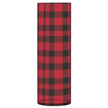 Imagem de CEBUGI Vaso de flores xadrez vermelho preto 10 x 30 cm, vaso cilíndrico para flores, vaso transparente inquebrável para decoração de casa de festa de casamento