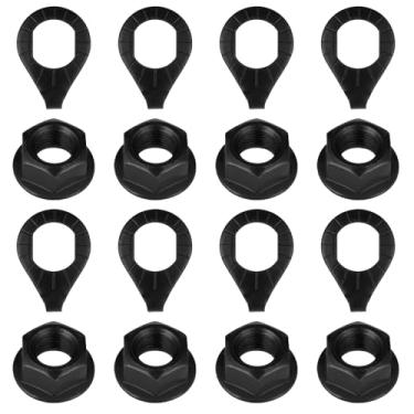 Imagem de Kits de porca de eixo de flange preta de 16 peças de cubo de bicicleta, porca de eixo flangeado e arruela de segurança porcas de eixo de roda com arruela de segurança para bicicletas dianteiras e