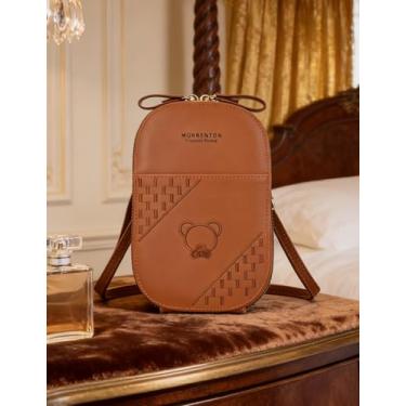 Imagem de Bolsa tiracolo feminina de couro marrom, bolsa com alça ajustável com zíper para passeios