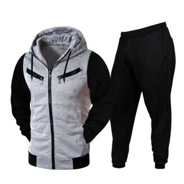 Imagem de Conjunto Moletom Feminino Masculino Jaqueta Calça Capuz Zíper-Masculino