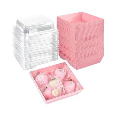 Imagem de Caixa De Sobremesa Rosa Com Tampa Transparente, Caixa De Presente De P