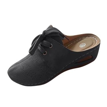 Imagem de Sandália feminina de salto plataforma com cadarço e bico fechado, casual, plus size, design vazado, sola macia, calçado de praia, Cinza escuro, 36