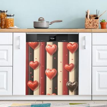 Imagem de ATTX Capa magnética para lava-louças Dia dos Namorados | Adesivo decorativo de eletrodomésticos de 58 x 66 cm para armários domésticos e eletrodomésticos #170