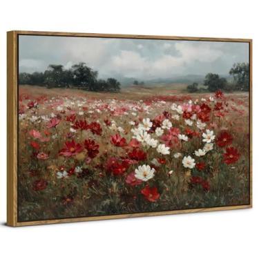 Imagem de Arte de parede emoldurada vintage flores silvestres coloridas imagens florais decoração de parede natureza abstrata flor paisagem pintura impressão em tela pôster casa de campo arte para decoração de