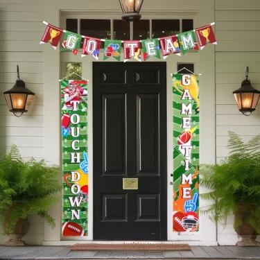 Imagem de Banner de letreiro de varanda de decoração de futebol - faixa de boas-vindas para porta pendurada bola esportiva faixa de aniversário decoração para decoração de festa tema esportivo jogo tempo