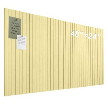 Imagem de Quadro grande de cortiça para escritório, pacote com 8 azulejos de parede de feltro com painéis de parede de ripas e abas adesivas removíveis seguras, quadro de avisos de feltro, placas de cortiça