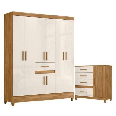 Imagem de Guarda Roupa Casal Portugal E Cômoda Vênus Com Pés Freijó Off White - 