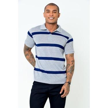 Imagem de Camisa Gola Polo Zek Masculina Listrada Slim, Mescla, 5