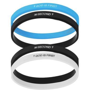 Imagem de Pulseira de 4 peças GOD IS FIRST IM SECOND: Pulseira Faith Priority - Pulseira de silicone com cruz gravada para incentivo diário, presentes de batismo e lembrete espiritual