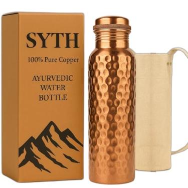 Imagem de Garrafa de água de cobre 100% puro com bolsa de lona de transporte | Testada em laboratório | 963 g, à prova de vazamento, vaso de cobre ayurvédico feito à mão para saúde, garrafa de água de cobre
