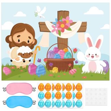 Imagem de EmmgHen Pin the Egg On the Bunny Game Happy Easter Jesus He Is Risen Pôster grande com 24 peças de adesivos Vendas Divertidas Atividade de Sala de Aula para Primavera Férias Caça ao Ovo Decoração de