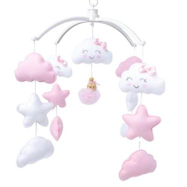 Imagem de Móbile Musical Bebe Nuvem Chuva Amor Berço Benção Rosa Bebê - Pequenin