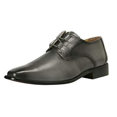 Imagem de LIBERTYZENO Sapato social masculino de couro legítimo com cadarço Oxford para formatura e formatura, Cinza, 43