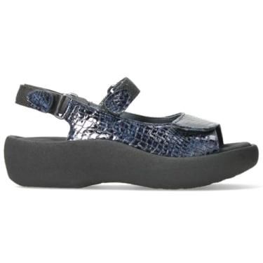 Imagem de Wolky Sandálias Rasteiras Femininas, Mini couro de crocodilo azul, 9.5-10