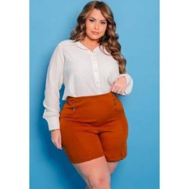 Imagem de Short Plus Size Alfaiataria Recortes e Botões Decorativos-Feminino