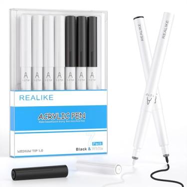 Imagem de REALIKE Marcadores de tinta acrílica para Cricut Maker 4/Maker 3/Maker/Explore 4/3/Air 2/Air, canetas de tinta acrílica preto e branco para pedras, papel, madeira, tela, vidro, cerâmica, tecido (ponta