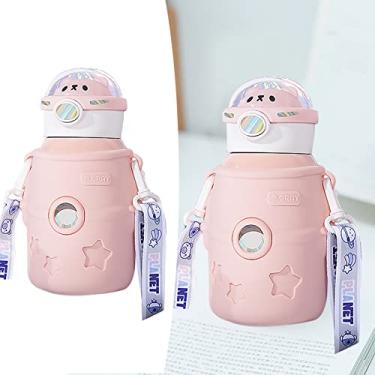 Imagem de Cryfokt Caneca de Isolamento a Vácuo de Aço Inoxidável Durável para Garrafa de Copo Infantil Com Canudo para Atividades Internas e Externas (Rosa)