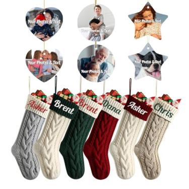Imagem de O melhor conjunto de meias de Natal de 12 peças, possui 6 meias personalizadas e 6 decorações de árvore com fotos personalizadas, para um feriado memorável