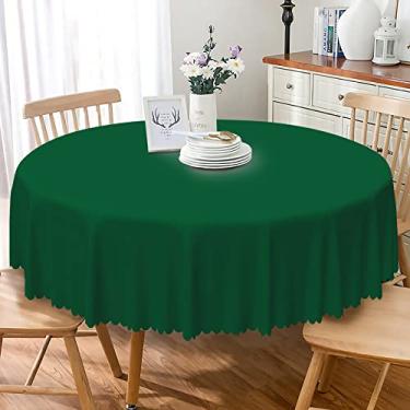 Imagem de SIEDYCV Toalha de mesa redonda verde caçador 121 cm cor sólida tecido verde caçador toalha de mesa de poliéster lavável antirrugas capa de mesa circular para decoração de casamento, aniversário, festa