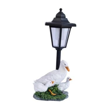 Imagem de WeiLaiKeQi Estátua de Pato para Exterior, Estatueta de Animal com Lanterna Solar, Luminária de Paisagem, Escultura Decorativa, Ornamento de Resina para Jardim
