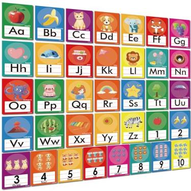Imagem de YIYDONG Conjunto de quadro de avisos com 36 peças com números ABC para decoração de parede para pré-escola, jardim de infância, sala de aula, berçário, escola em casa (cores brilhantes)
