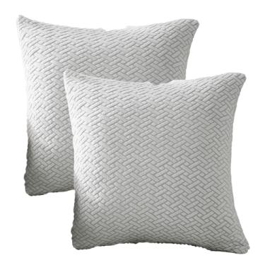 Imagem de Yoovat Capas de almofada de sofá, resistentes ao desgaste, com elasticidade universal para decoração de sofá e sala de estar (textura cinza claro, 45,7 cm x 45,7 cm (pacote com 2))