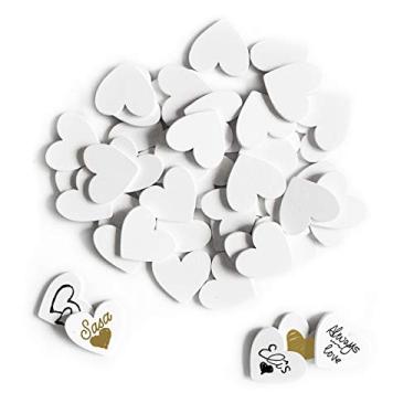 Imagem de Y&K Homish – Placa de madeira para convidados, de coração, de madeira, rústico, de mesa, confete, festa, pacote com 50, Branco, 1