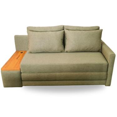 Imagem de Sofá  Cama com Tampo Lateral Esquerdo e USB Tecido Linho  180cm - 4R E