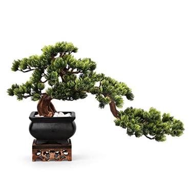 Imagem de Bonsai artificial de pinheiro artificial em vaso de cerâmica para simulação de planta verde adequada para casa, escritório, sala de estar, decoração em vaso, árvore falsa