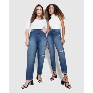 Imagem de Calça Feminina Mom Com Rasgo Em Jeans 100% Algodão - ENFIM-Feminino