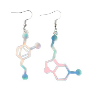 Imagem de UJIMS Brincos de molécula de serotonina molécula de dopamina Happiness presentes para professores de ciências, estudantes, joias para amantes de produtos químicos, 1, Aço inoxidável, Strass