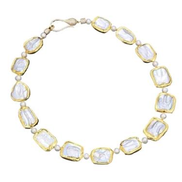 Imagem de DWBPGVUN Colar feminino com gargantilha banhada a ouro branco com pérola quadrada de 47 cm