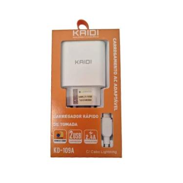 Imagem de Carregador De Tomada Rápido Kaidi 109a,2 USB, 2.4a, Com Cabo Tipo Lightning