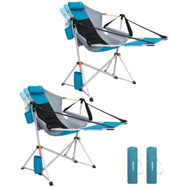 Imagem de KingCamp Cadeira de rede com apoio para os pés, cadeiras de acampamento dobráveis portáteis para adultos, máximo de 181 kg, resistente, dobrável, com suporte para copos, travesseiro para praia, pátio