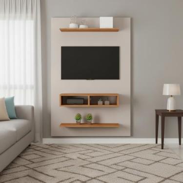 Imagem de Painel para Tv Até 50 Byte com Nicho e 2 Prateleiras Off white/Mel