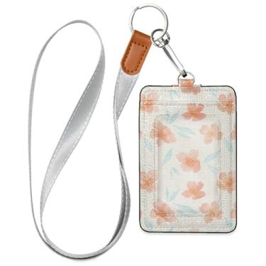 Imagem de Burbuja Porta-crachá de couro com cordão, etiqueta de identificação de flores com 1 janela transparente para identidade e 2 compartimentos para cartão para escritório, enfermeira, professor, médico