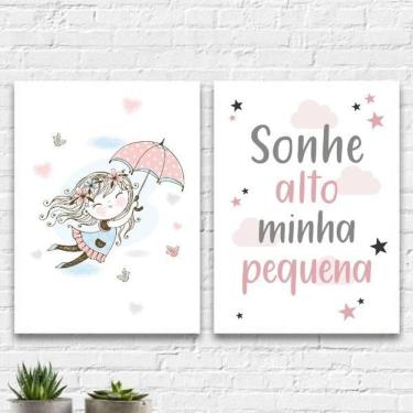 Imagem de Kit 2 Quadros Quarto Infantil Menina 33X24Cm Vidro - Branca