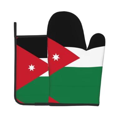 Imagem de Conjunto de 2 peças de luvas de forno impressas com bandeira da Jordânia, adequado para cozinhar, assar e grelhar ao ar livre