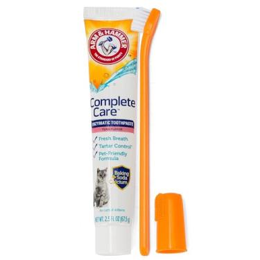 Imagem de Arm & Hammer Kit de cuidados completos para animais de estimação para gatos e gatinhos | Inclui pasta de dente enzimática de gato com sabor de atum, escova de dentes de gato e escova de dedo de borracha para gatos