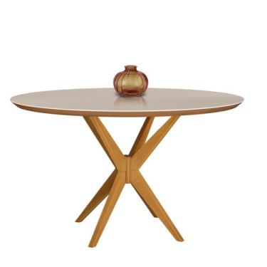 Imagem de Mesa de Jantar Estrela Redonda de Madeira Maciça - Tampo Laqueado e Vi