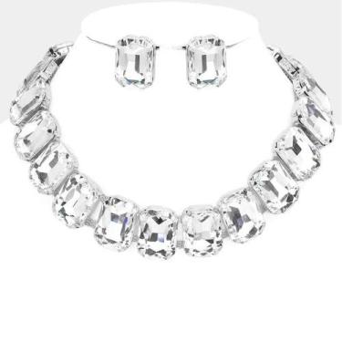 Imagem de Conjunto De Colar Choker Grande Com Cristais E Brincos De Pedras Para 