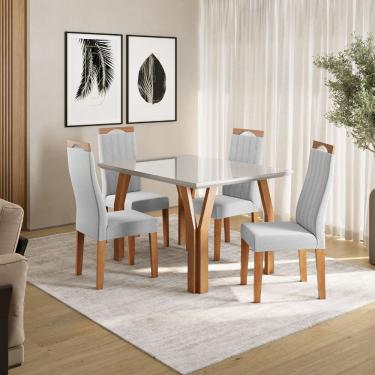 Imagem de Conjunto Sala de Jantar Mesa 120cm Atlas com 4 Cadeiras Grécia Tampo e Vidro Madetal - Mel/Nude/Cinza