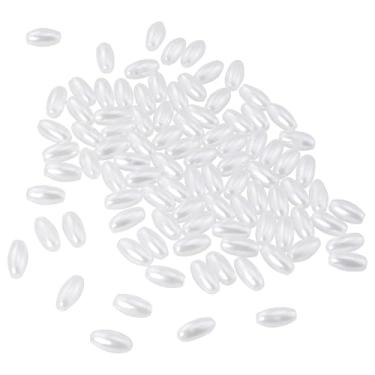 Imagem de ZZHXSM 1000 peças de contas ovais em forma de arroz ABS perfuradas imitação pérolas com orifício de 2 mm para espaçador de contas para fazer pulseiras DIY colares brincos 0,4 x 0,8 cm branco